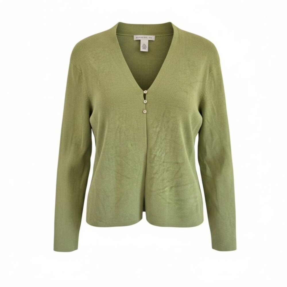 Pursuits Ltd. Vintage XL Green Silk/Nylon Blend V-Neck Cardigan Sweater Buttons